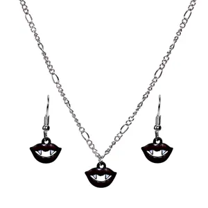 Quirky Vampire Lips Fangs Halloween Jewelry Alloy Enamel Necklace Earrings For Women Creative Gothic Party Accessories