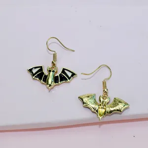 Gothic punk bat earrings for women, alloy gold plated Halloween jewelry, unique drop dangle design.