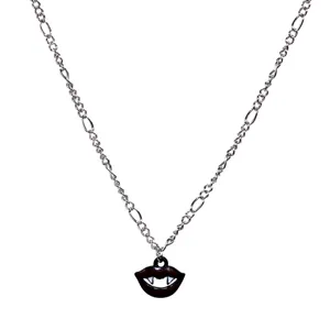 Vampire lips pendant necklace, creative silver chain jewelry for Halloween party style.