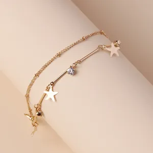 Bracciale Multistrato in Metallo alla Moda per Donna Placcato Oro con Ciondolo a Stella Marina e Decorazione in Strass Gioielli da Spiaggia