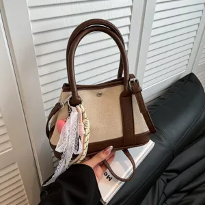 Bolso de mano de lona PU cuero casual elegante bandolera hombro vista de detalle