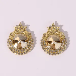 Vintage gold crystal stud earrings for women elegant rhinestone statement jewelry accessories