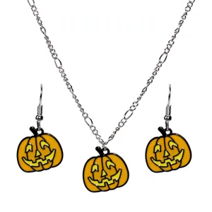 Halloween Pumpkin Skull Pendant Necklace Earrings Alloy Enamel Gothic Party Jewelry For Women Girls Halloween Gift