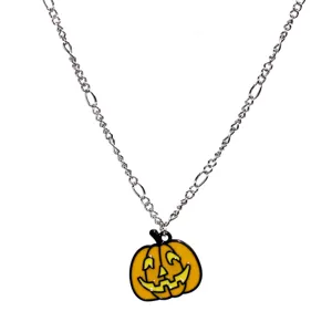 Halloween Pumpkin Pendant Necklace Silver Chain Costume Jewelry Party Accessory Gift
