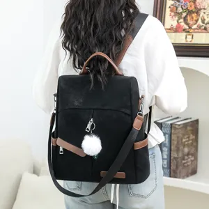 Sac à Dos Décontracté en Cuir PU pour Femmes Grande Capacité Bicolore Sac de Voyage Polyvalent Sac d'École