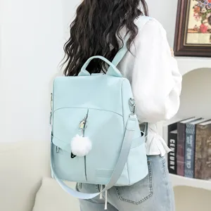 Sac à dos femme grande capacité mode simple avec pompon mignon, sac de transport décontracté.