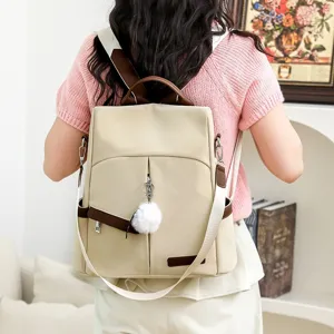 Sac à dos femme élégant mode loisirs voyage sac bandoulière beige couleur contrastée chic