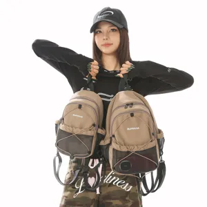 Japanischer Rucksack mit mehreren Taschen Kontrastfarbe Outdoor Freizeit Schultasche Damen