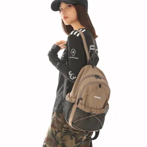 Japanischer Freizeit Rucksack mit Netztaschen und Kordelzug für Damen Alltag Pendel.