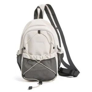 Japanischer Stil Lässiger Nylon Farbblock Rucksack Schulranzen Mit Kordelzug Netztasche Für Jugendliche Pendeln Wasserdichter Wander Reise Rucksack