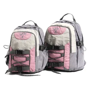 Mochila de viaje al aire libre para parejas casual gran capacidad gris rosa estética