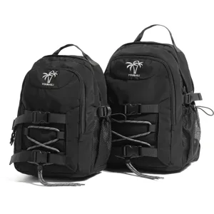 Mochila negra elegante casual viaje al aire libre gran capacidad con multiples bolsillos