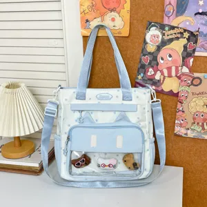 Grand sac cabas en toile fourre-tout sac à bandoulière décontracté avec poche chat mignonne