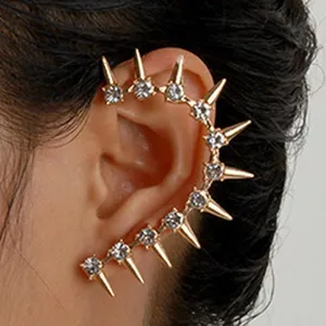Punk Legering Strass Klinknagel Oor Cuff Overdreven Geometrische Oorknopjes Clip Oorbellen Voor Vrouwen Feest Mode Sieraden Enkel Stuk