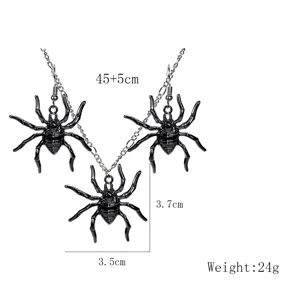 Conjunto de joyas de collar y pendientes de araña negra gótica para fiesta de halloween.
