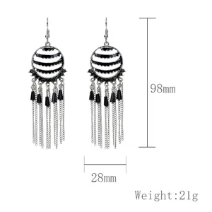 Pendientes colgantes de borla de metal exagerados europeos pendientes largos vintage negro