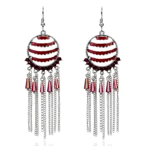 Pendientes Colgantes de Borla de Metal de Aleación Exagerados Vintage Chapados en Plata Antigua Esmalte Strass Onda Geométrica Pendientes para Mujeres Banquete Joyería