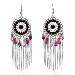 Bohemio Vintage Étnico Aleación Strass Hueco Tallado Cadena Larga Borla Pendientes Colgantes Para Mujer Fiesta Viaje