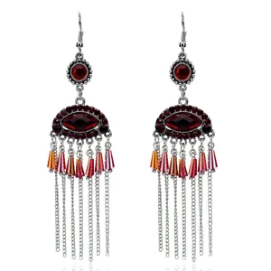 Pendientes Colgantes Bohemios Vintage de Aleación con Strass Ojo Turco y Flecos para Mujer Pendientes Largos Estilo Étnico