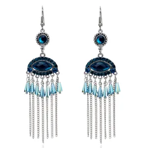 Pendientes largos de metal bohemios con colgante de mal de ojo de cristal azul