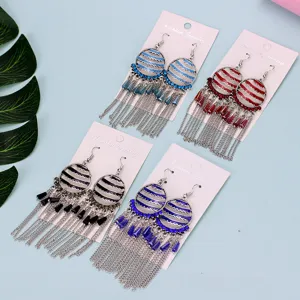 Pendientes colgantes bohemios vintage de metal con borlas multicapa para mujeres