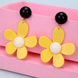 Nuevos pendientes de flor de acrílico color fluorescente estilo fiesta moda joyas verano