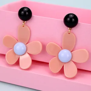 Pendientes colgantes de flor acrilica color caramelo exagerado fiesta de verano moda