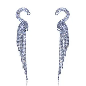 Pendientes colgantes de borla de cisne de diamantes de imitación brillantes para mujeres