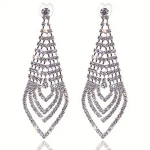 Elegantes pendientes largos de diamantes de imitación brillantes joyería de fiesta para mujer