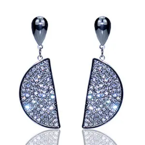Pendientes colgantes de cristal semiredondos elegantes joyas plateadas para mujer