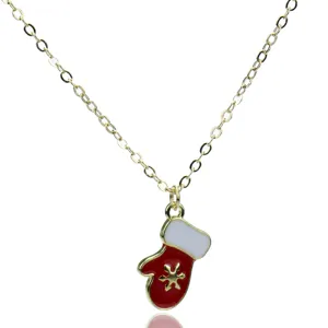 Collar con colgante de guante copo de nieve navideño con cadena dorada bonito detalle.