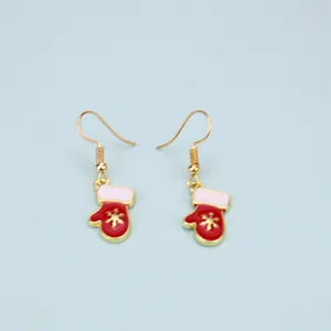 Hermosos pendientes de guante de copo de nieve de Navidad regalo rojo para mujeres