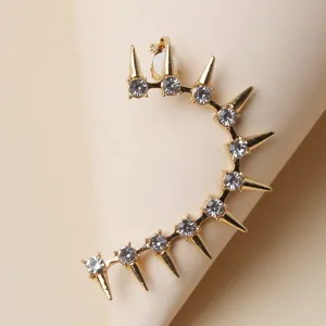Gouden strass spikes oor cuff detail, punk stijl mode metalen clip-on oorbellen voor.