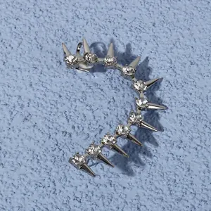 Punk stijl zilveren metaal strass steen oor manchet, coole mode rock individualistische sieraden.