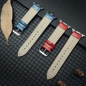 Vervangende lederen horlogeband compatibel met Apple Watch, krokodillenpatroon band met gesp.