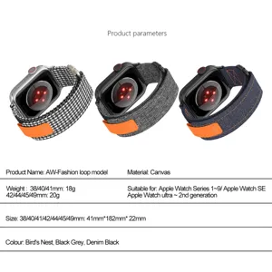 Canvas loop strap for Apple Watch Ultra 8 7 6 SE, breathable replacement wristband.