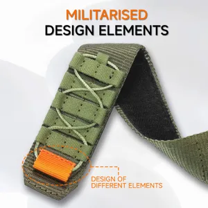 Nylon-Alpen-Schlaufe Armband Detail mit strapazierfähiger Webstruktur und orangener Lasche.