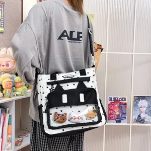 Grand sac cabas fourre-tout pour femme sac à bandoulière décontracté avec fenêtre transparente.