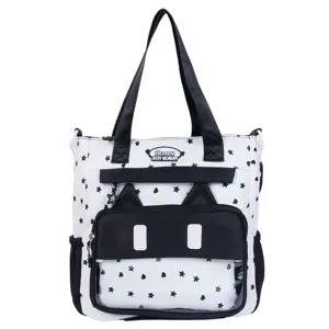 Sac Fourre-Tout Décontracté pour Femmes en Polyester Imprimé Étoile Cœur Grande Capacité Sac Bandoulière Mignon Oreille de Chat Poche Transparente pour École Navette