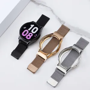 Milanese magnetic metal watch strap and TPU hollow protective case for Samsung smart watch.