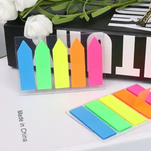 Colorful neon PET index tabs sticky notes set, waterproof page markers for office school.