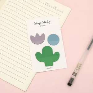 Transparent PET shaped sticky notes set with cactus and tulip designs for office and study use.