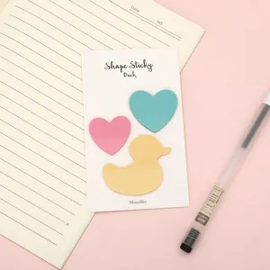 Shaped transparent PET sticky notes cute heart and duck memo pads for office school and daily use.