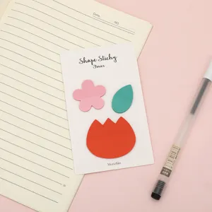Detail shot of cute shaped sticky notes, translucent PET index tabs for office and study memo use.
