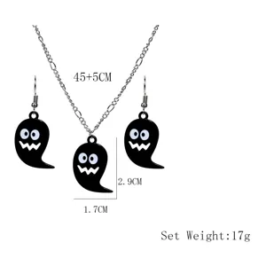 Halloween zwarte geest ketting oorringen set grappige tekenfilm hanger sieraden cadeau