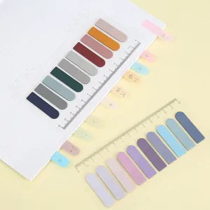 Note adesive indice PET colore Morandi con righello, etichette trasparenti impermeabili per studio.