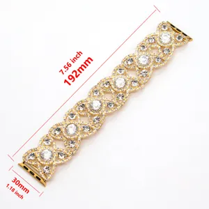 Metal rhinestone watch band replacement for Apple Watch, 192mm length, luxury floral design.