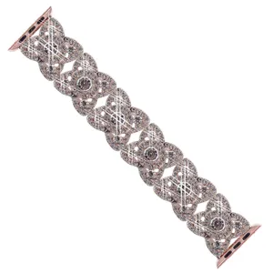 Rose Gold Four-Petal Clover Metal Rhinestone Watch Band Compatible with Apple Watch Series