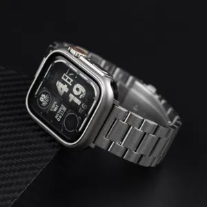 Bracelet de montre en acier inoxydable et coque PC de protection complete pour smartwatch.
