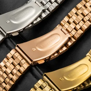 Stainless steel metal watch band 5-bead folding clasp replacement strap for smart watch.